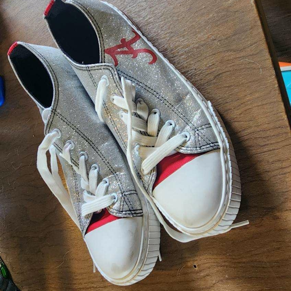 Womans FOCO Alabama Silver Sneakers with Red Accents